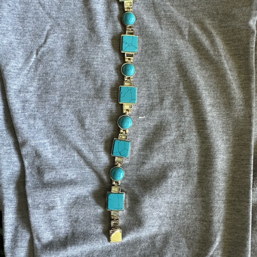 💙 Turquoise Gold Tone Bracelet Boho Western Statement Chunky